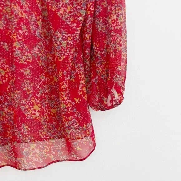 Anthropologie Pins & Needles Boho Red Floral Semi Sheer Long Sleeve Casual Top S - Picture 12 of 15